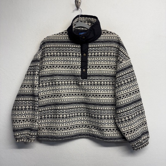 VTG Pendleton 100% Wool Black Cream Pullover Sweater Printed Native Southwestern - Picture 1 of 7